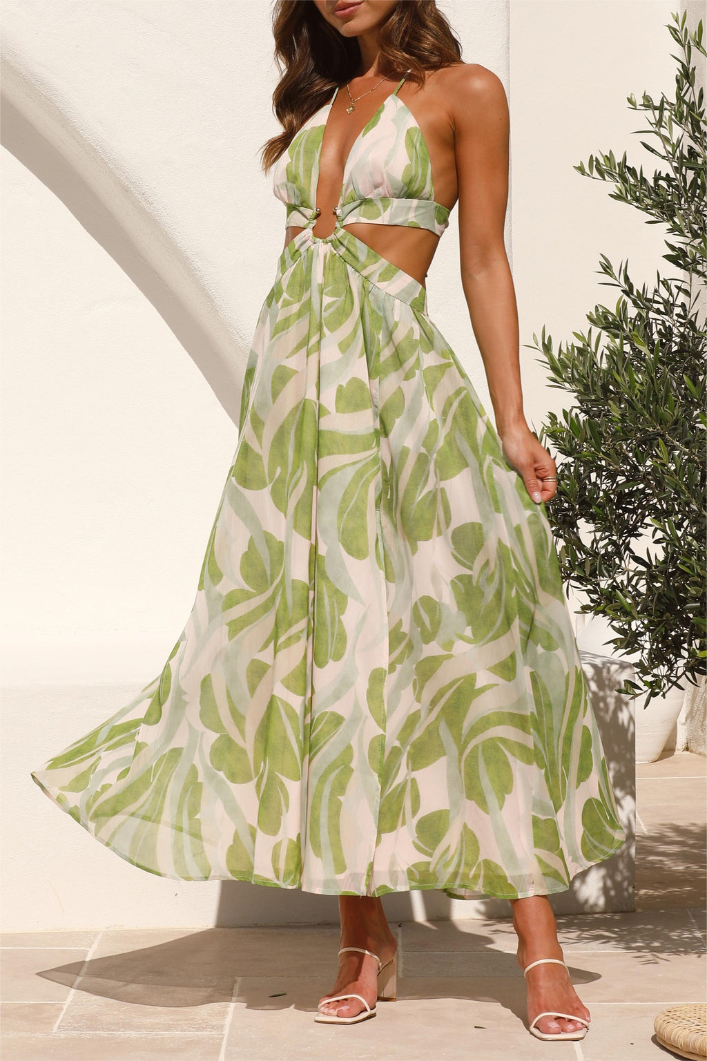 Lace Up Cut-out Midi Dress