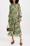 Chiffon V-neck Pleat Midi Dress