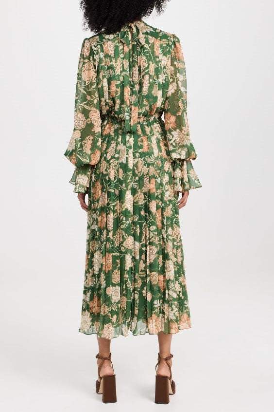 Chiffon V-neck Pleat Midi Dress