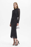 Rhinestone Stand Collar Mermaid Maxi Dress