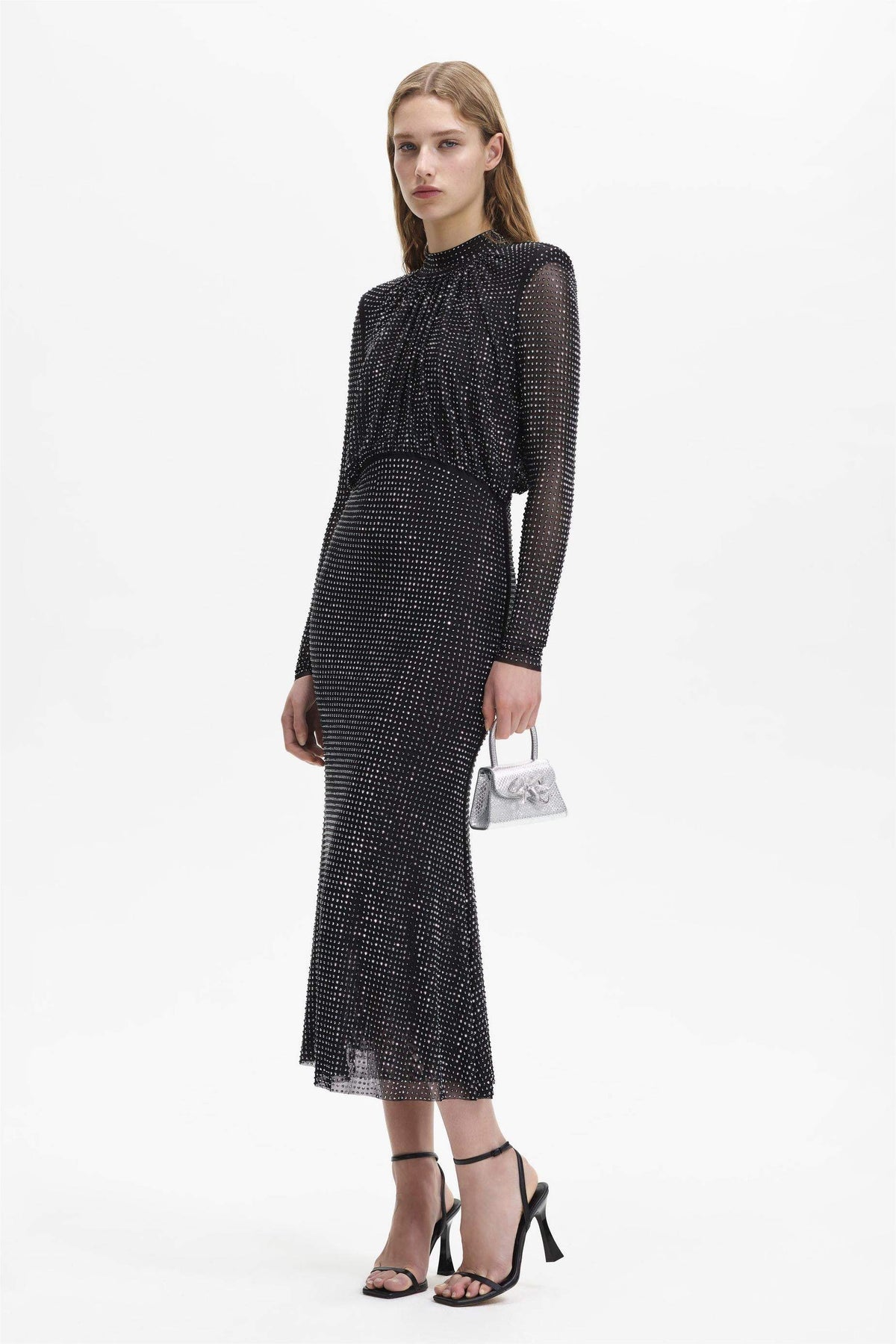 Rhinestone Stand Collar Mermaid Maxi Dress