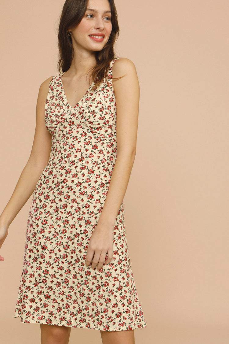 Sleeveless V-neck Print Midi Dress Yellow
