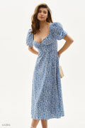Puff Sleeve Slit Midi Dress