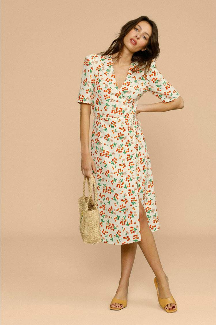 Short Sleeve V-neck Midi Dress