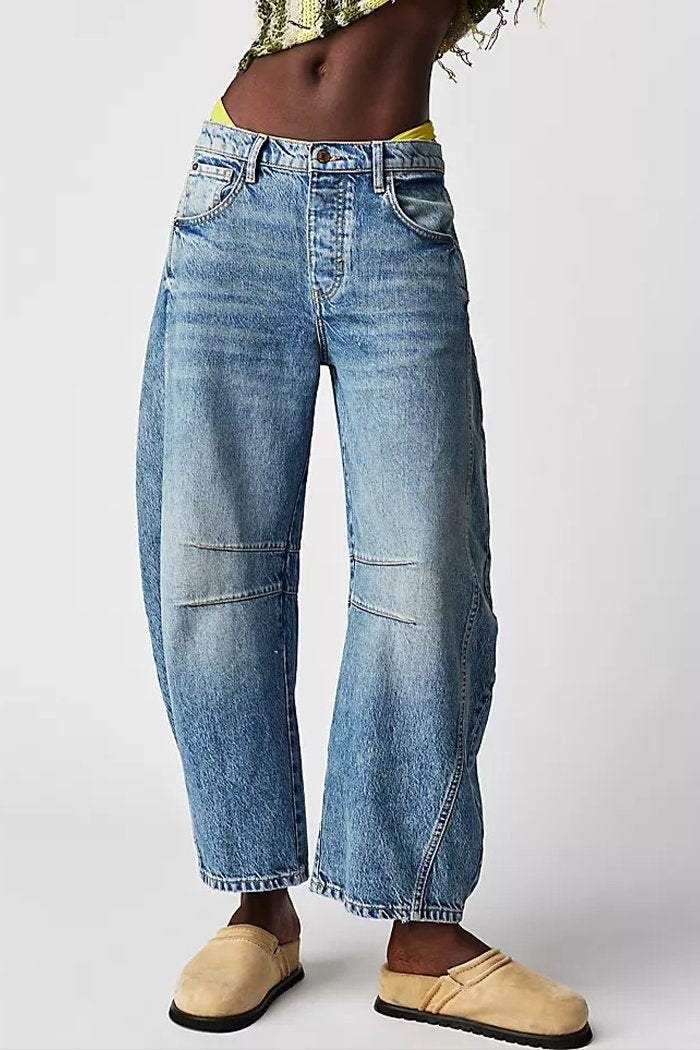 Loose Wide-leg Pants Mid-low Waist Washed Denim Trousers