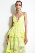 Polka Dot Embroidery Ruffle Slip Maxi Dress