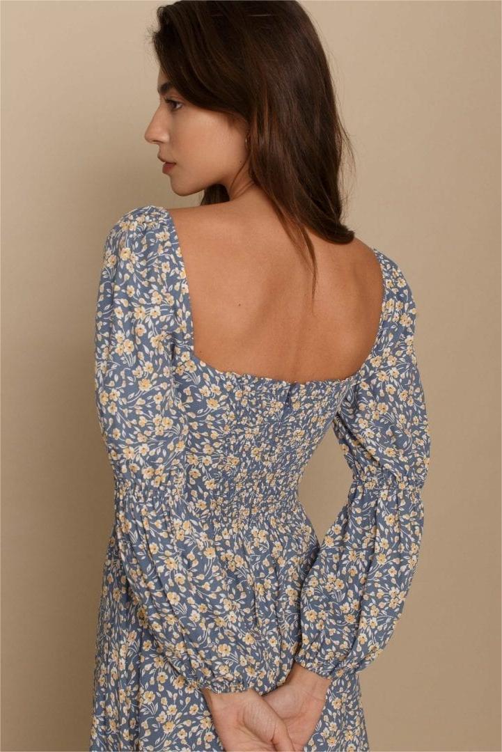 Long Sleeve Square Collar Midi Dress