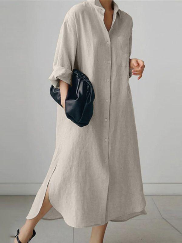 Color Long Sleeve Cardigan Irregular Split Dress