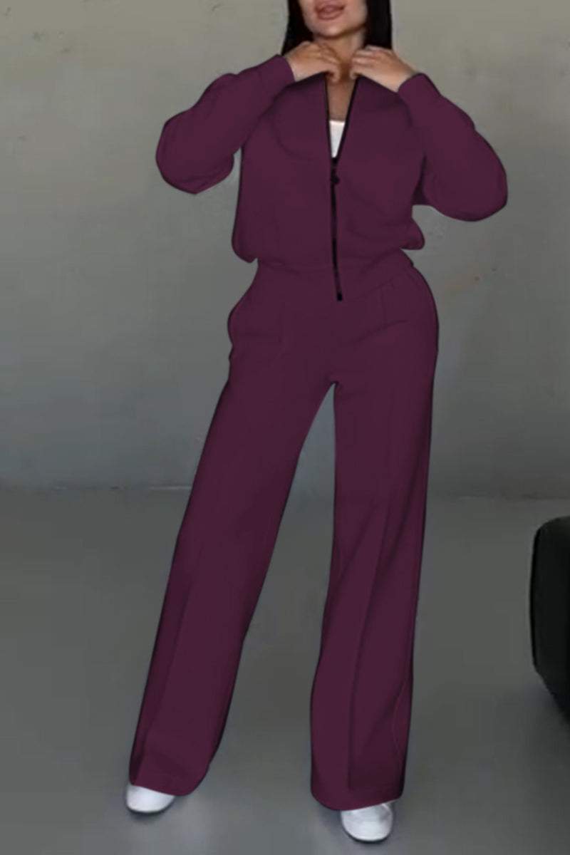 Zipper Jacket & Pants Two-piece Set