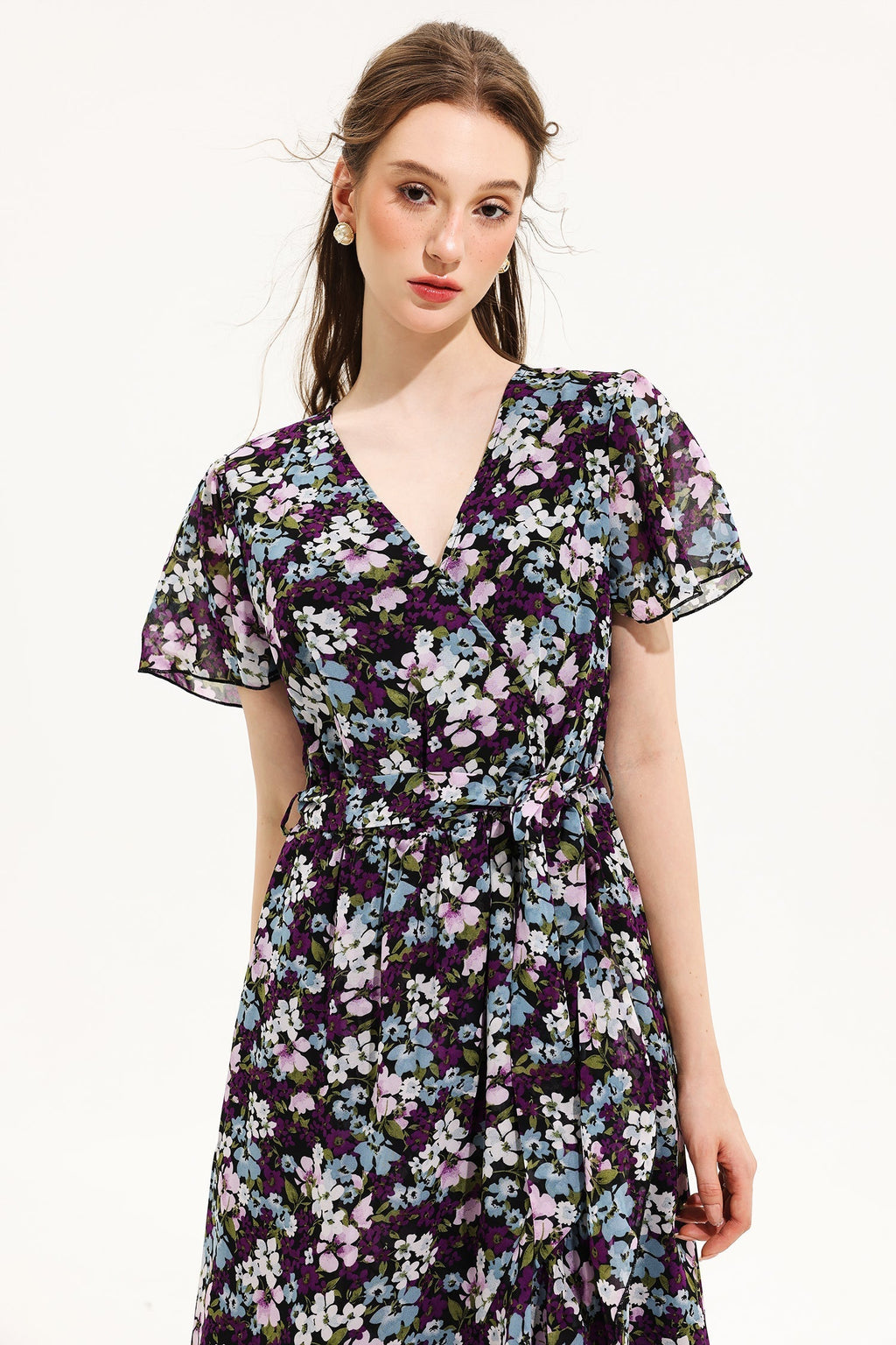 V-neck Short Sleeve Midi Dress Yellow