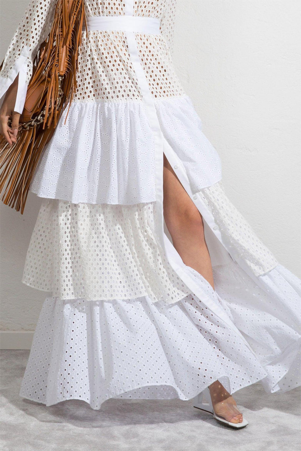 Cut-out Layered Hem Maxi Dress White