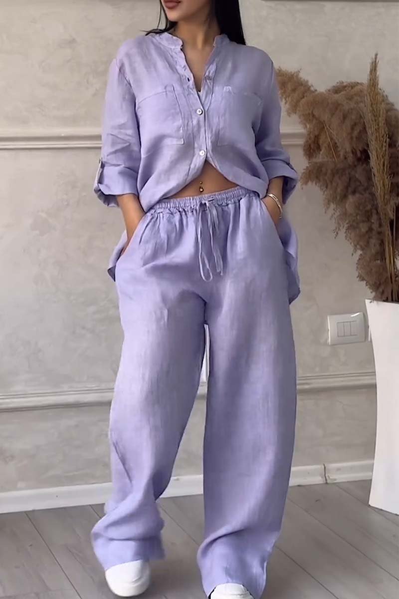 Color Cotton and Linen Pants Two-piece Set