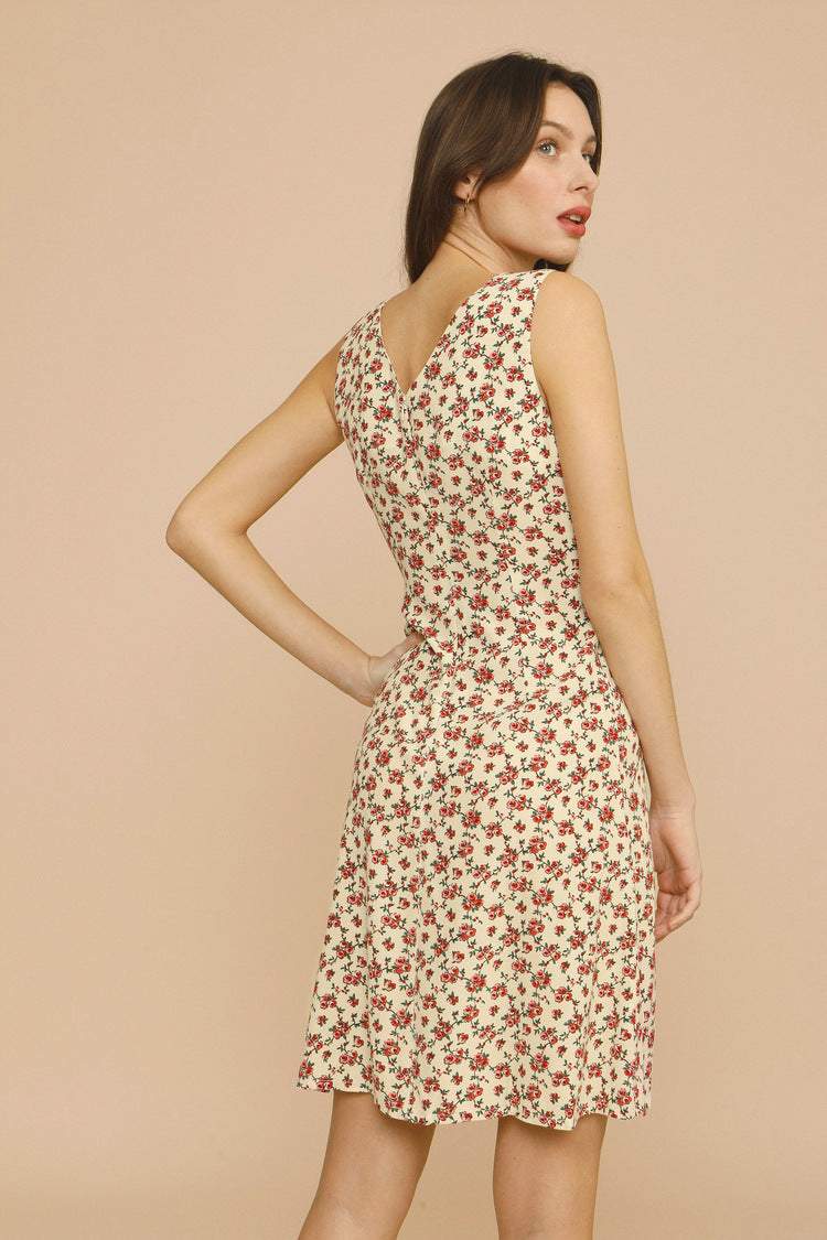 Sleeveless V-neck Print Midi Dress Yellow