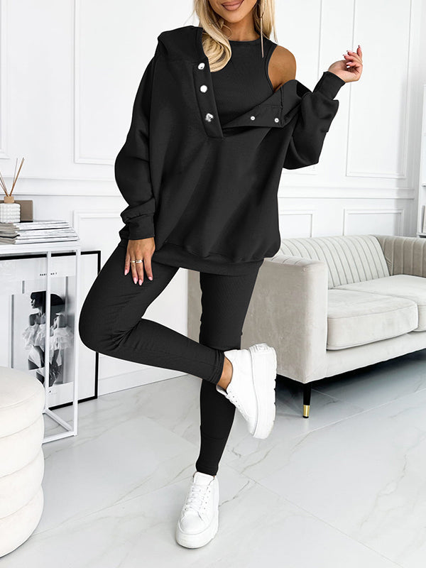 (s-5xl) Hooded and Comfortable Sweatshirt Three-piece Suit