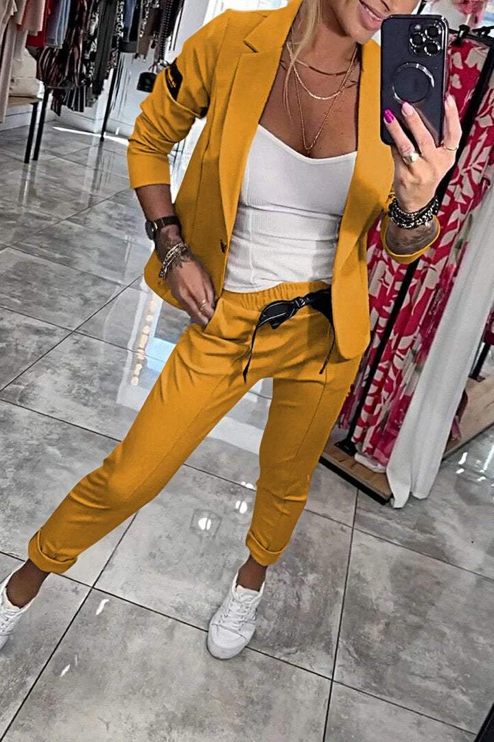 Top Jacket & Elastic Pants Two-piece Set