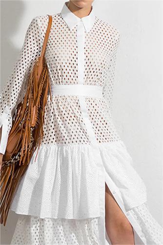 Cut-out Layered Hem Maxi Dress White