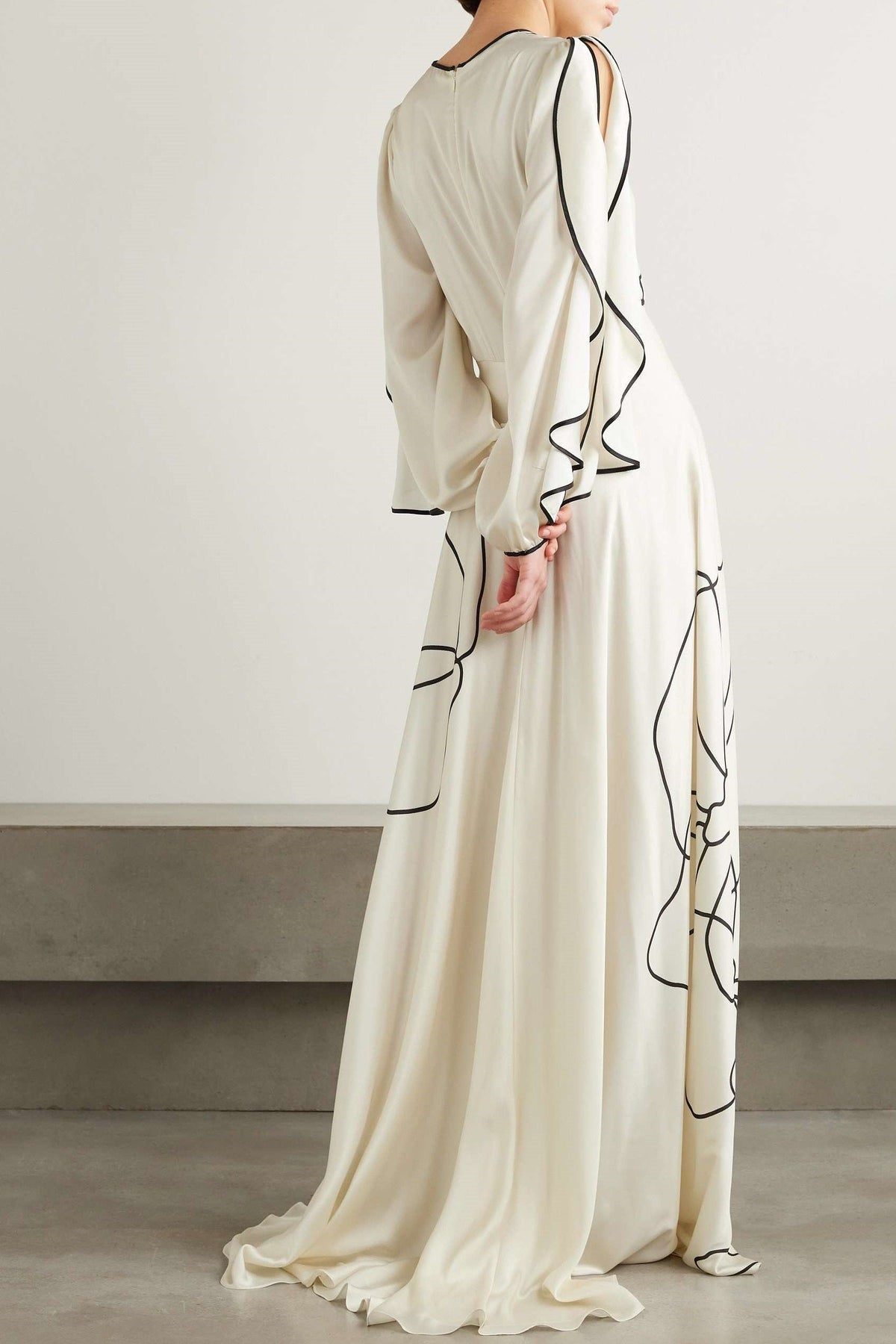 Ruffled Print Satin Maxi Dress