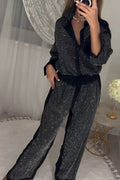 Stylish Diamond-embellished Top and Pants Two-piece Set