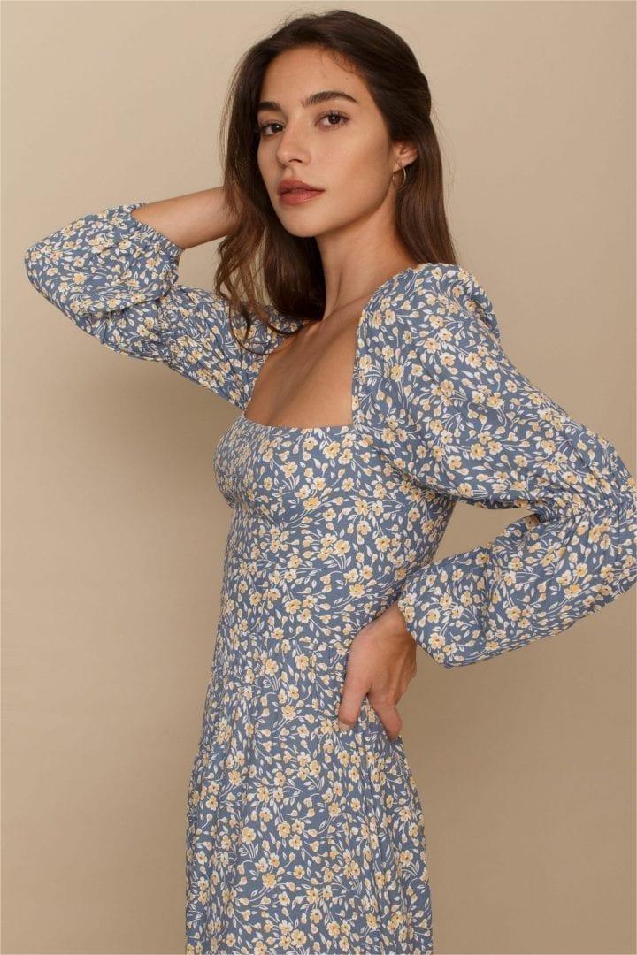 Long Sleeve Square Collar Midi Dress