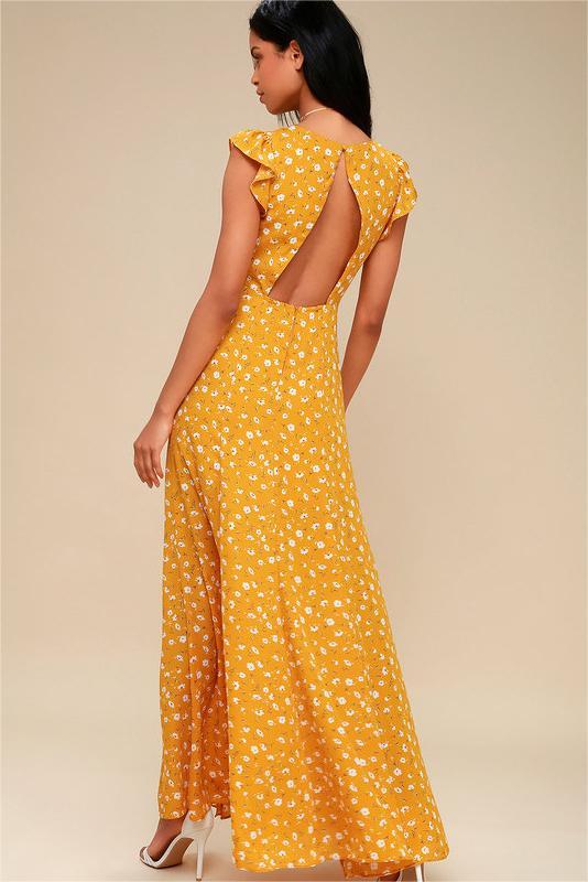 Flutter Sleeve V-neck Slit Maxi Dress