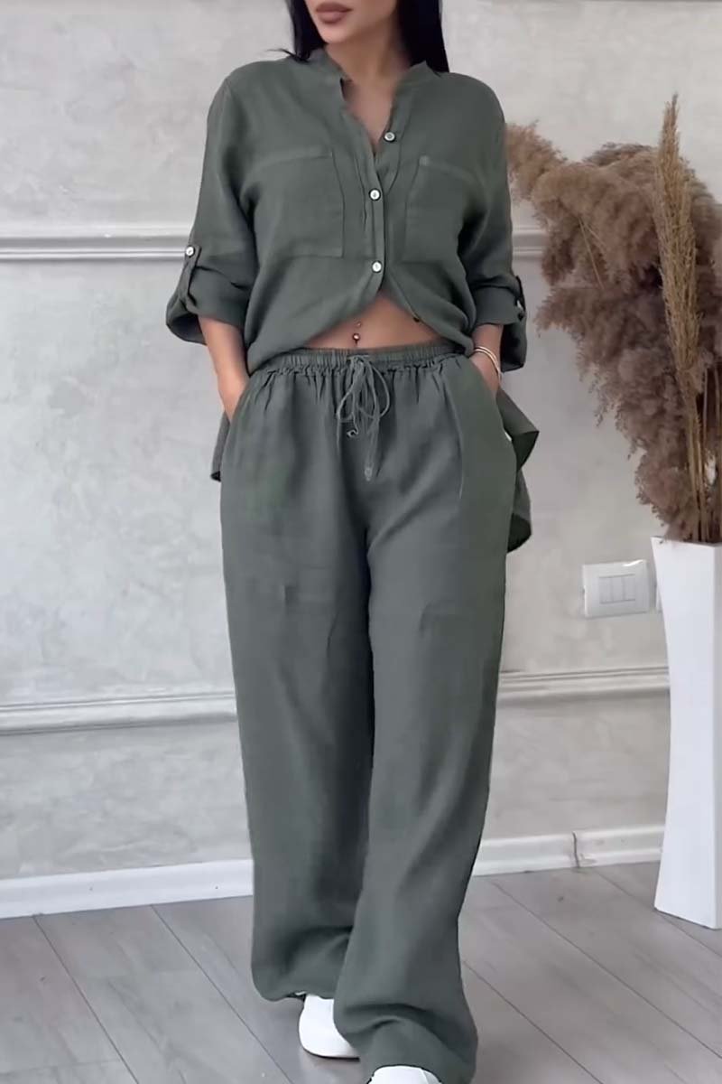 Color Cotton and Linen Pants Two-piece Set