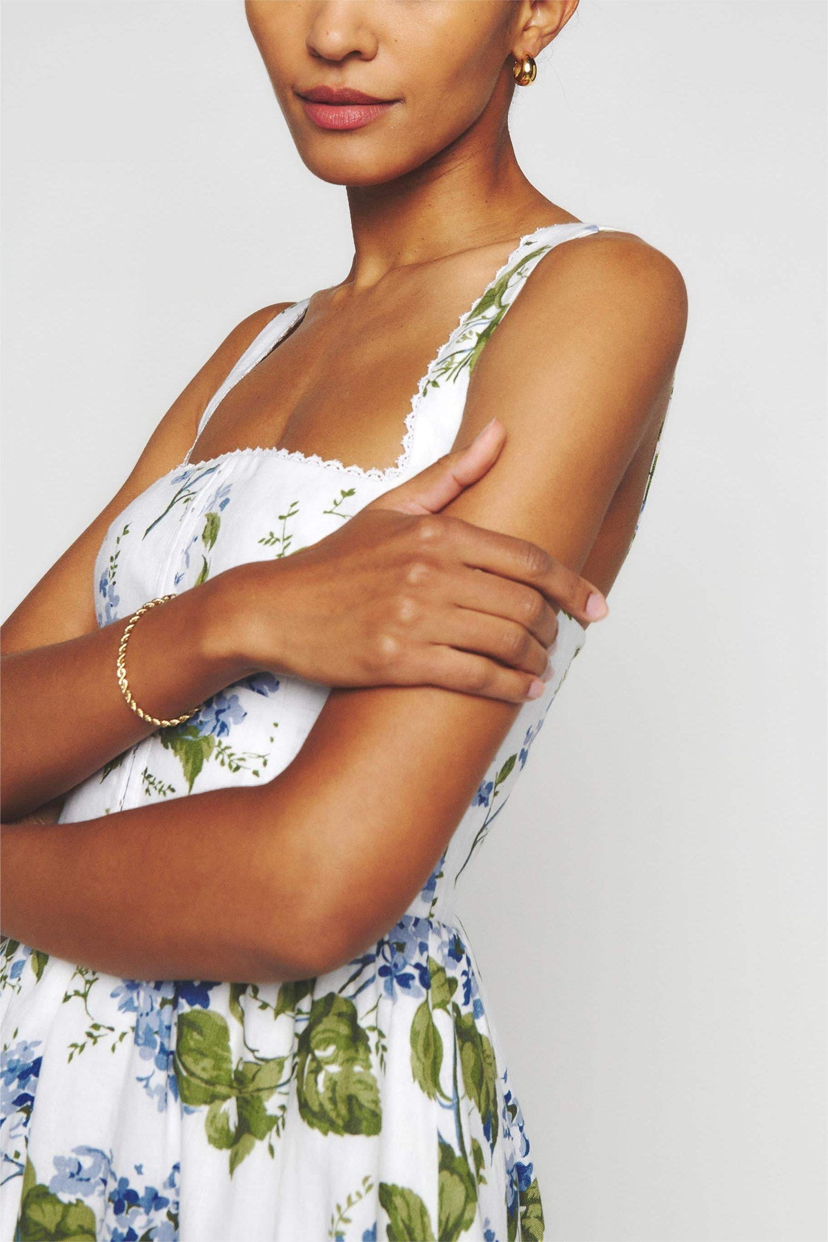 Square Collar Cami Tapered Waist Midi Dress