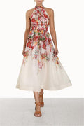 Sleeveless Pleated Halter Neck Midi Dress