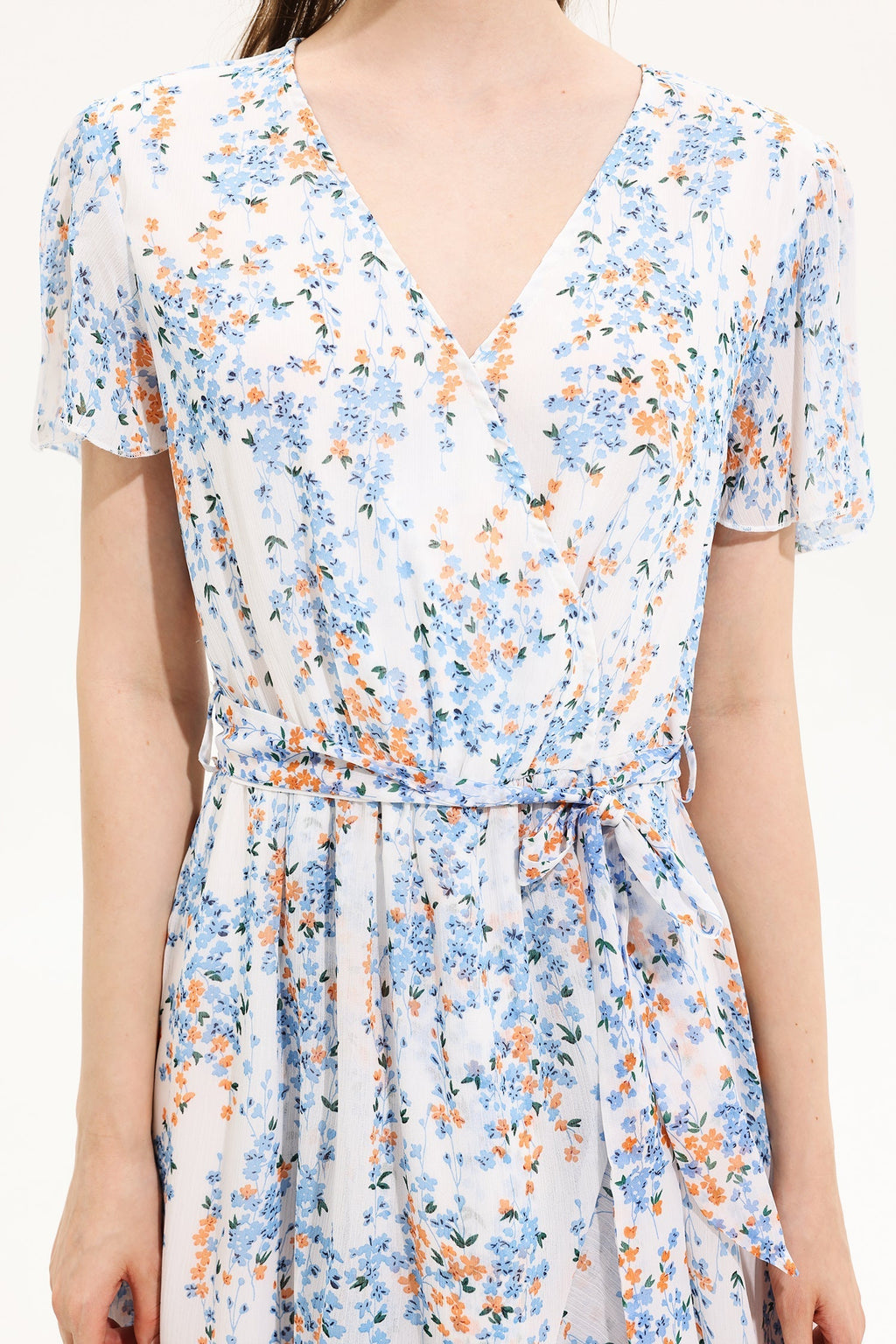 V-neck Short Sleeve Midi Dress Yellow