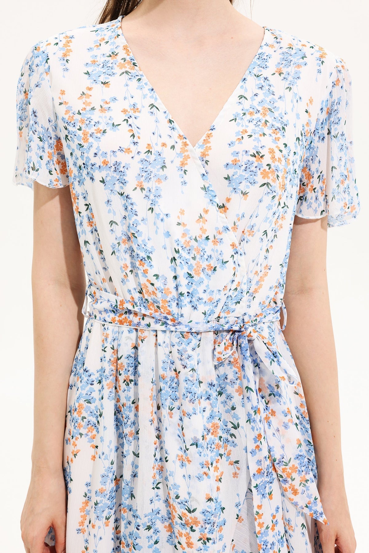 V-neck Short Sleeve Midi Dress Yellow