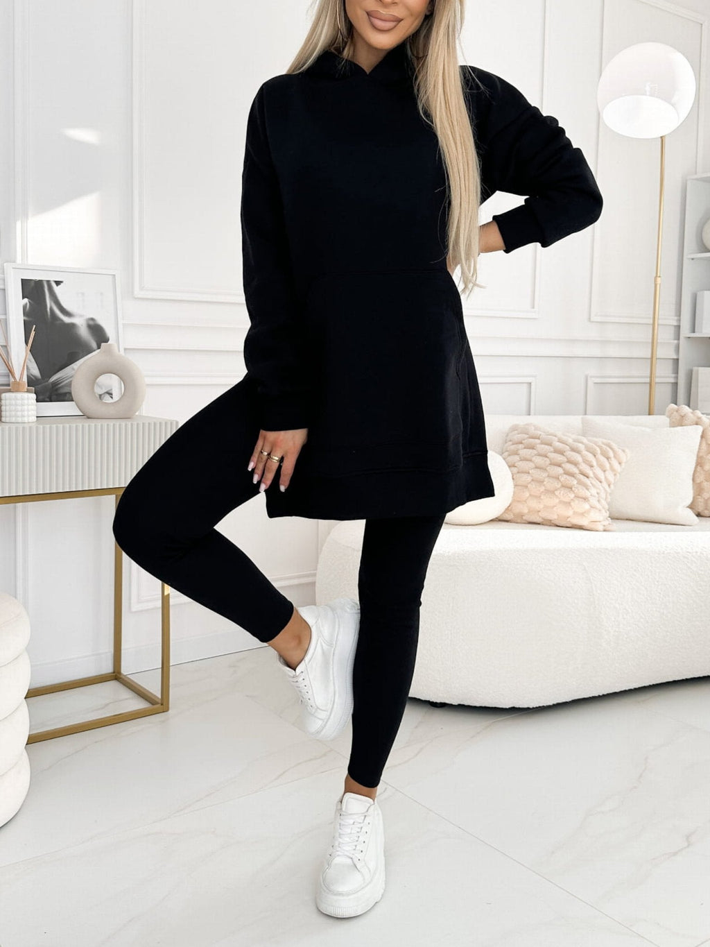 (s-5xl) Color Hoodie and Lined Leggings Two-piece Set