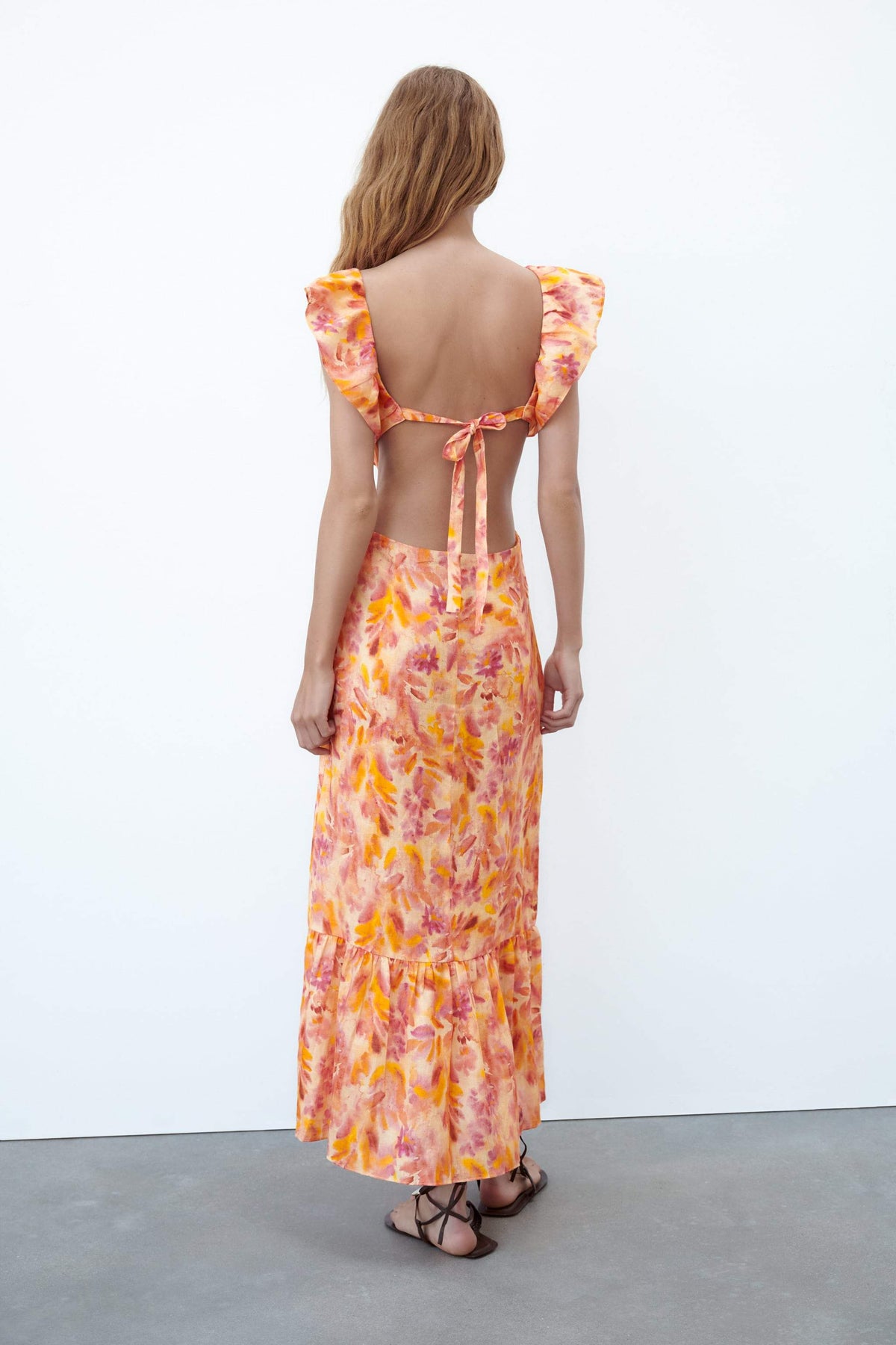 Cross Strap Ruffle Hem Midi Dress