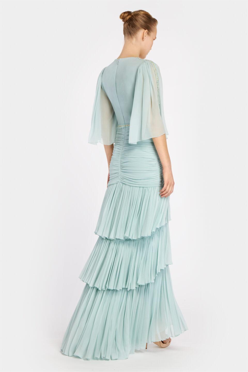 Mid Sleeve V-neck Layered Hem Maxi Dress