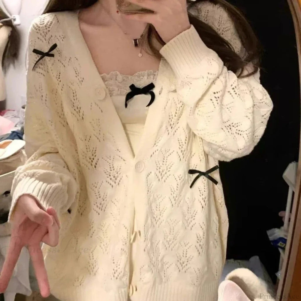 Kawaii Bow Hollow Out Knit Cardigan