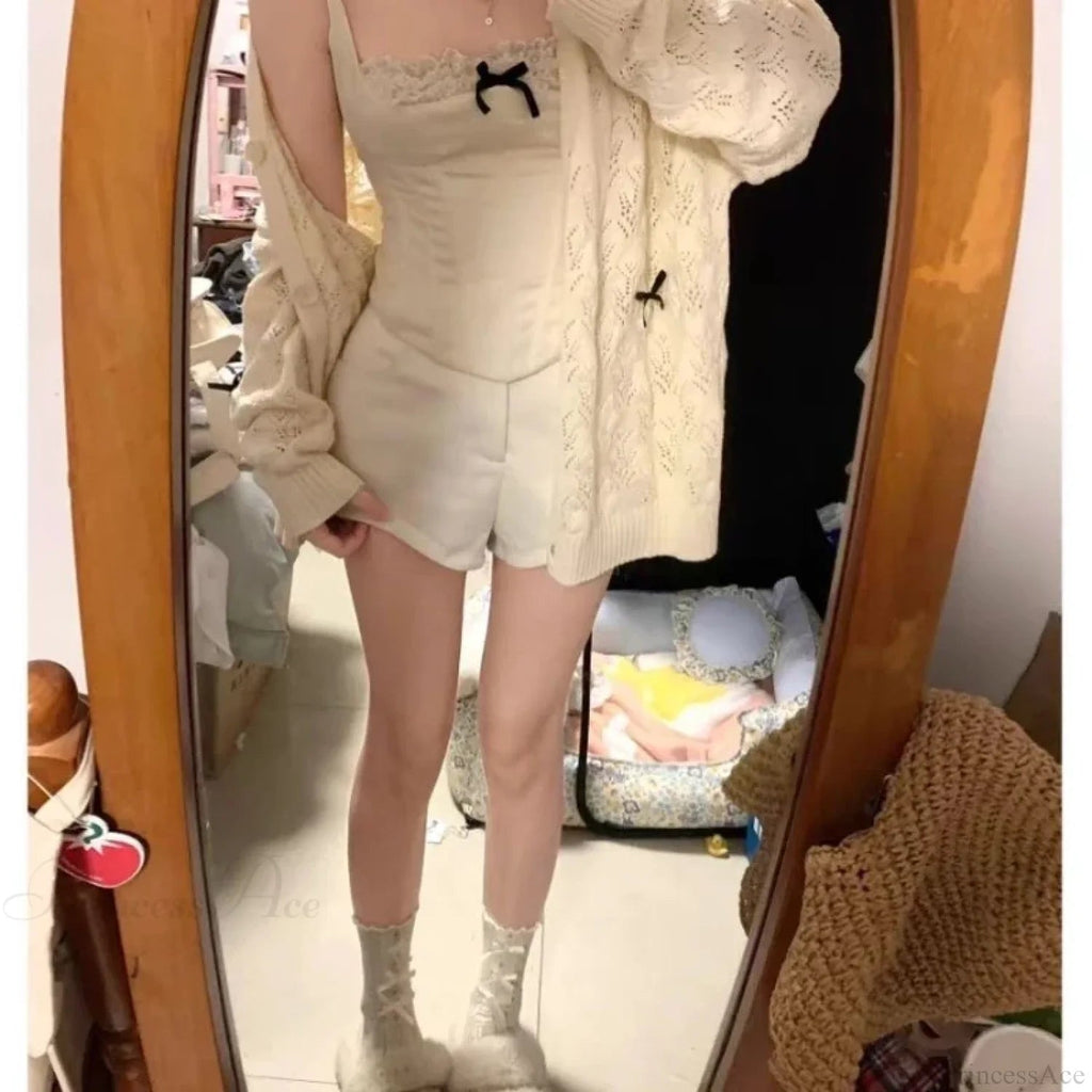 Kawaii Bow Hollow Out Knit Cardigan