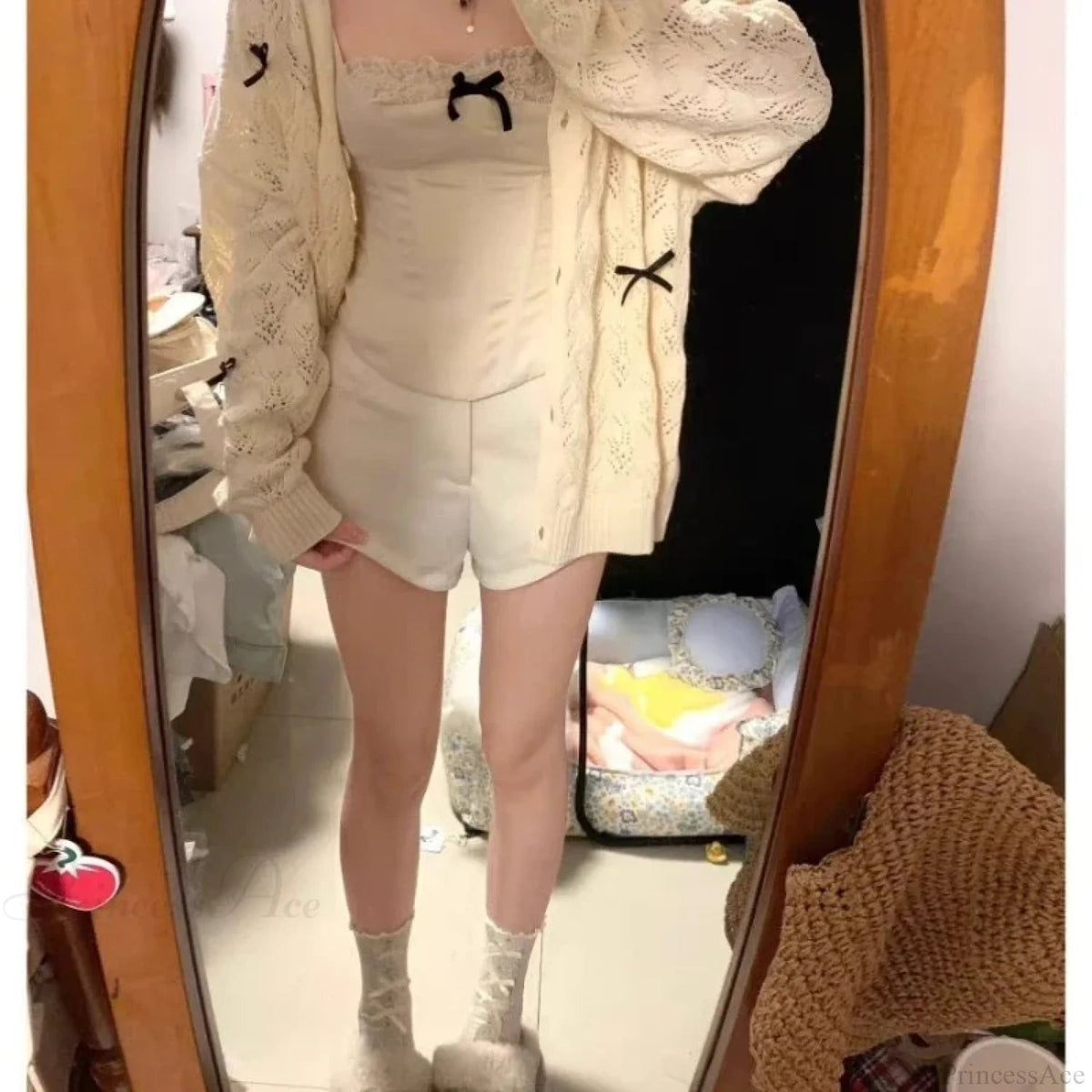 Kawaii Bow Hollow Out Knit Cardigan