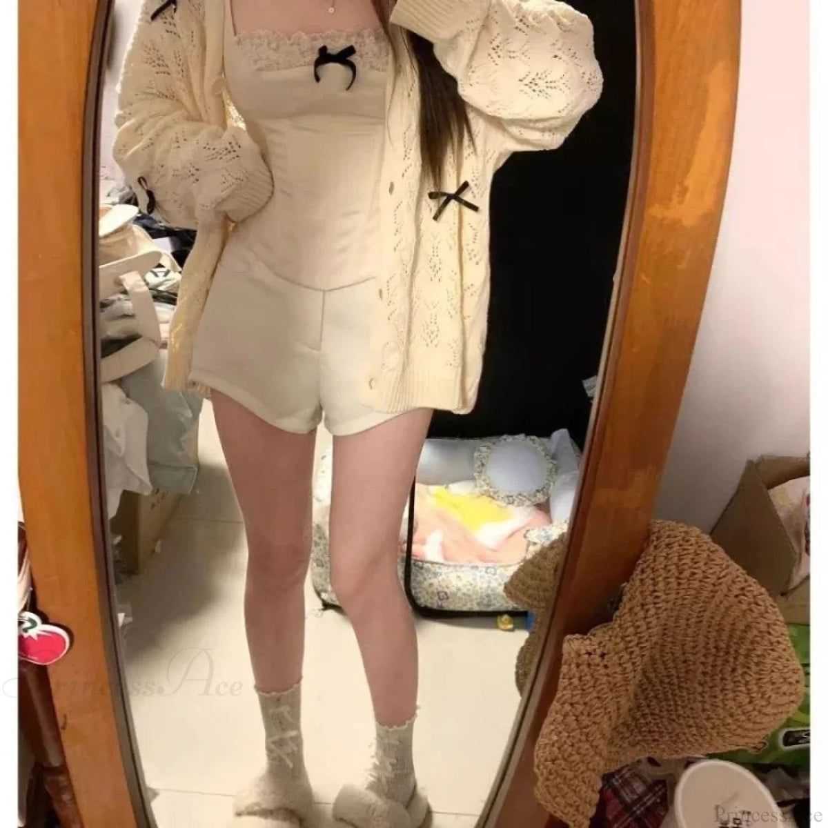 Kawaii Bow Hollow Out Knit Cardigan