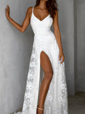 V-neck Lace Open Long Dress