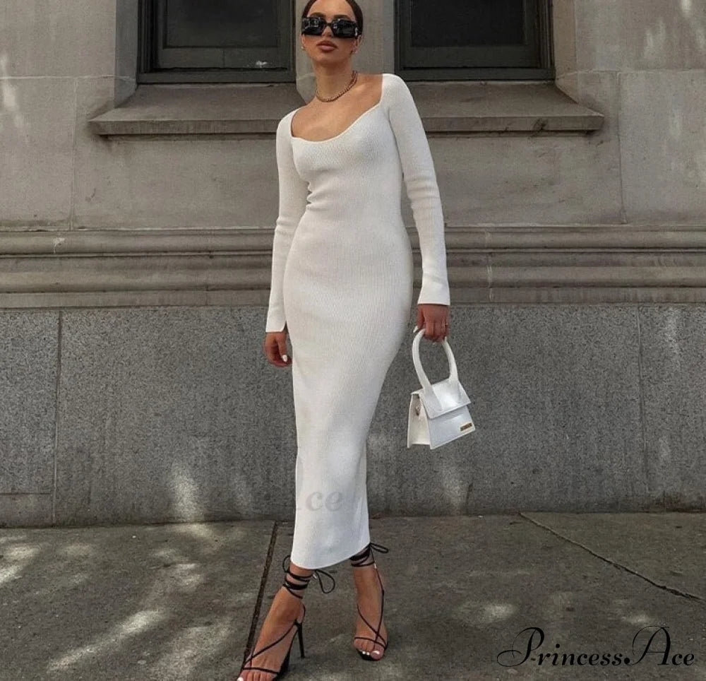 Knitted Sleeves Gown and Long Sweater Shoulder Off With Design