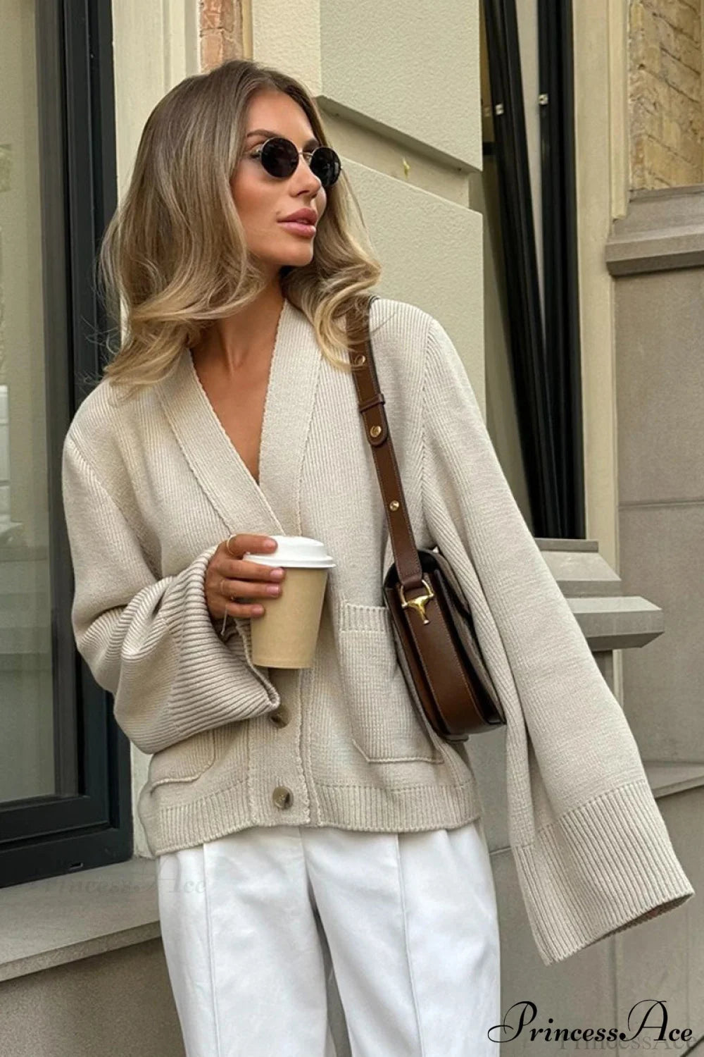 Knitted V Neck Loose Lazy Fit Cardigan