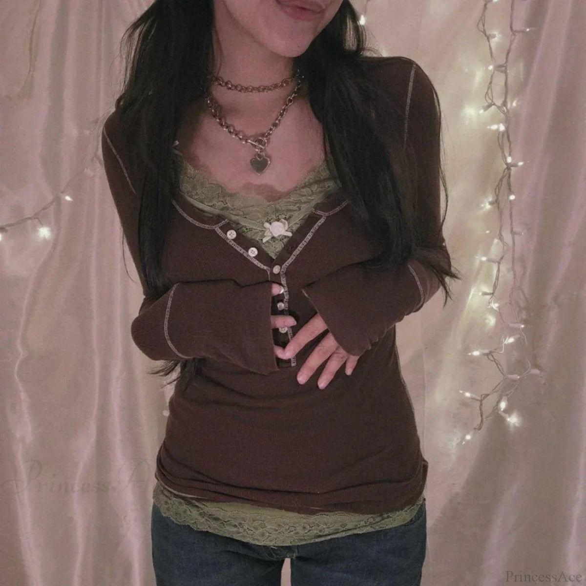 Korean Retro Ribbed Knit T-shirt Button Up Long Sleeve Sweater
