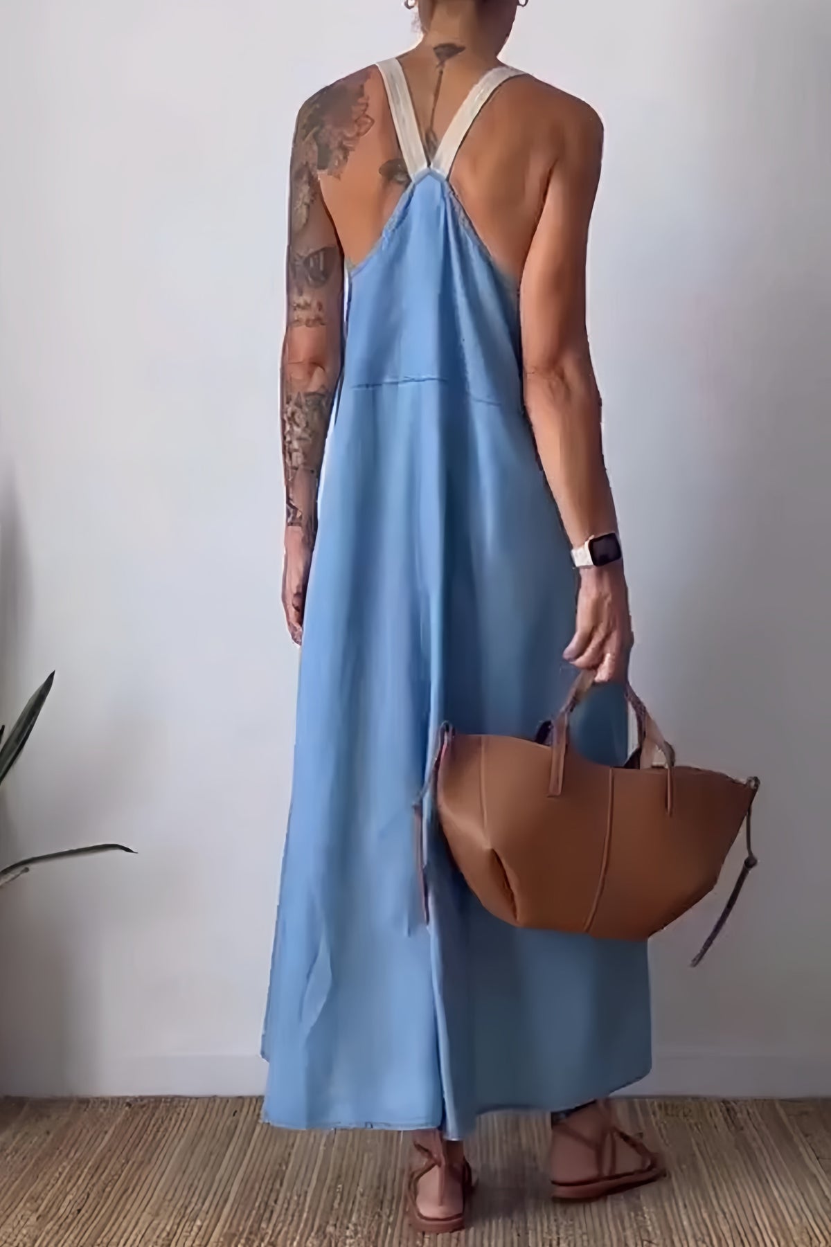 Cotton Linen Pocketed Overall Dress