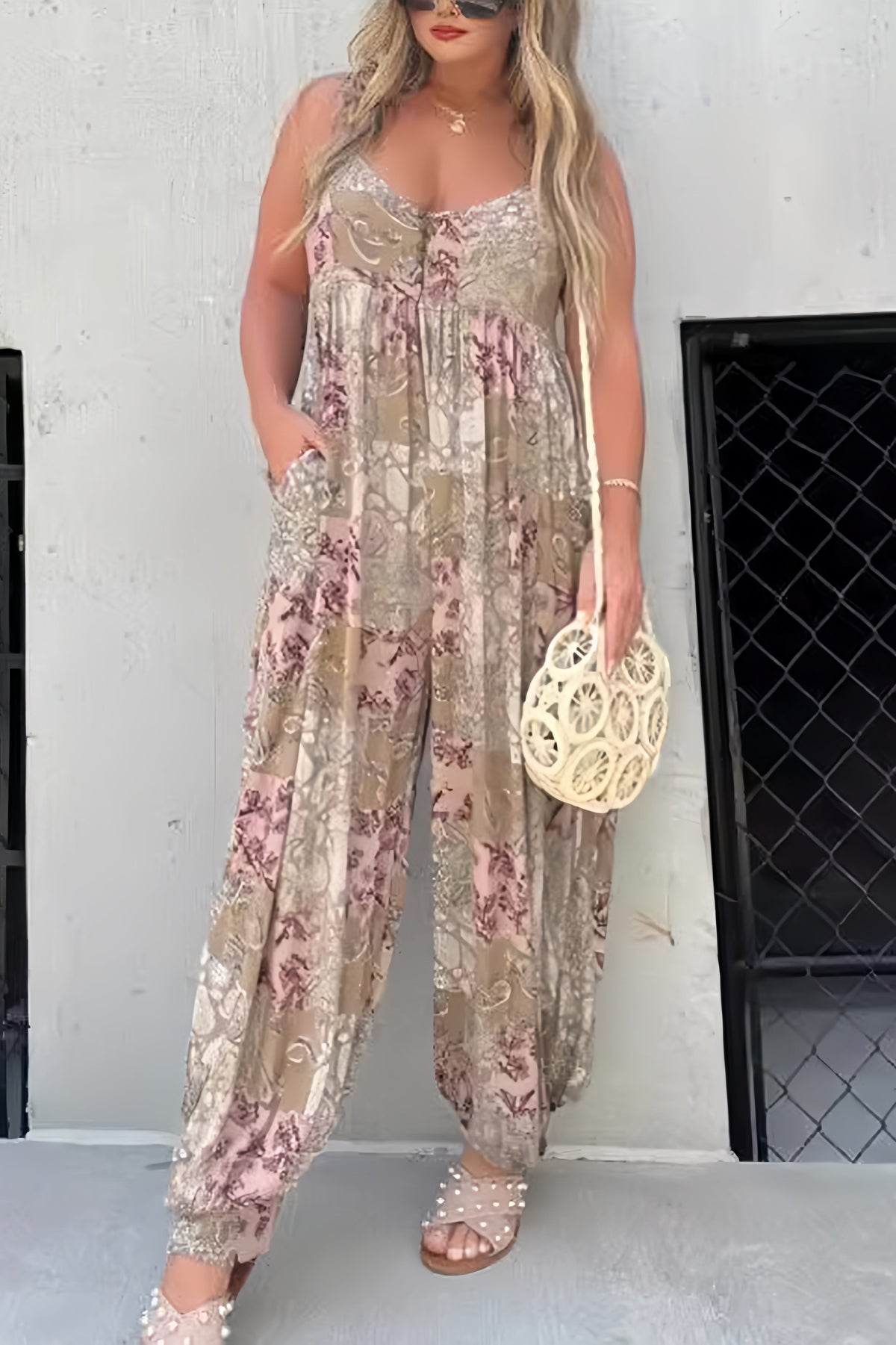 Print Backless Cami Jumpsuits