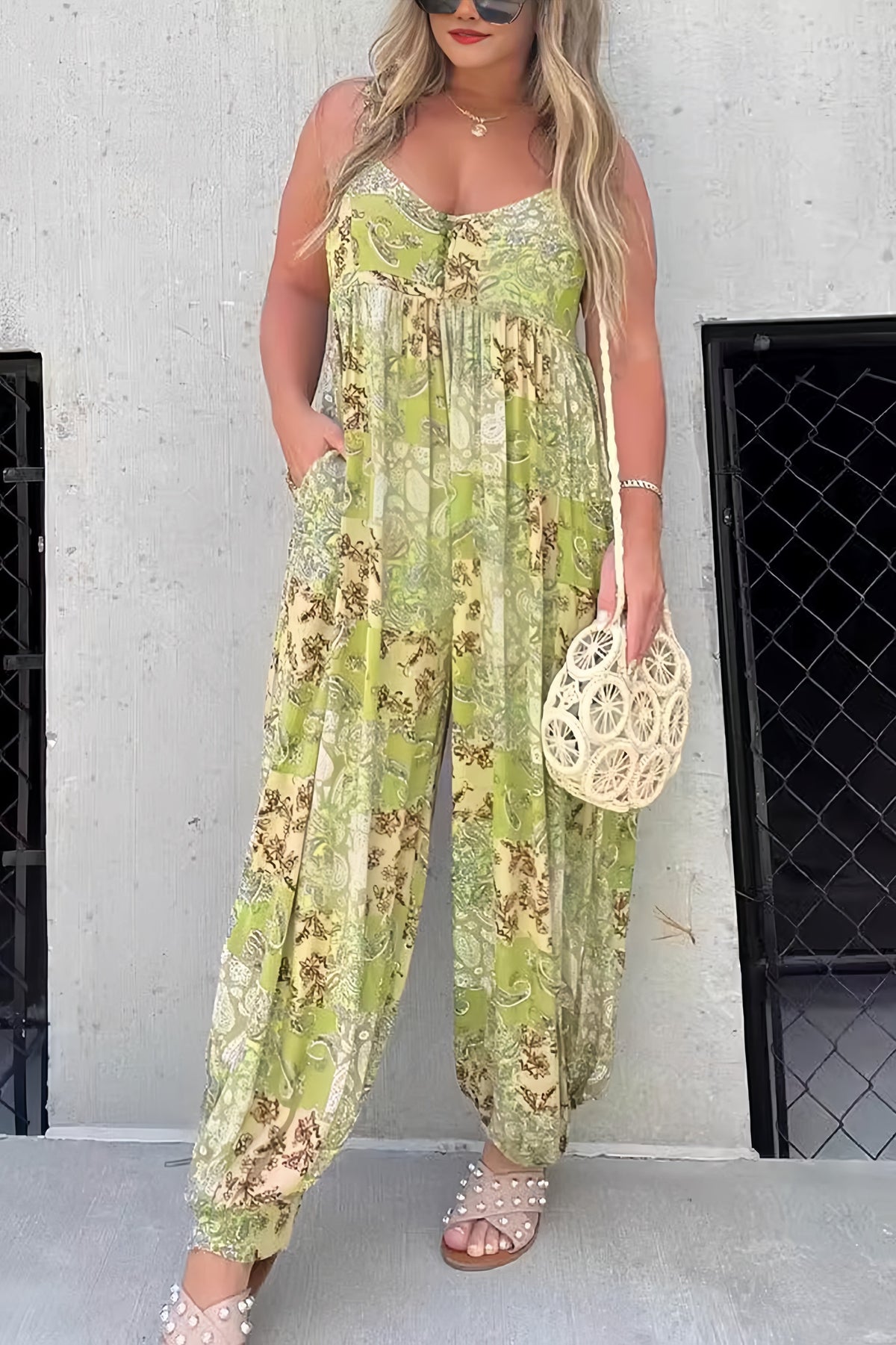 Print Backless Cami Jumpsuits