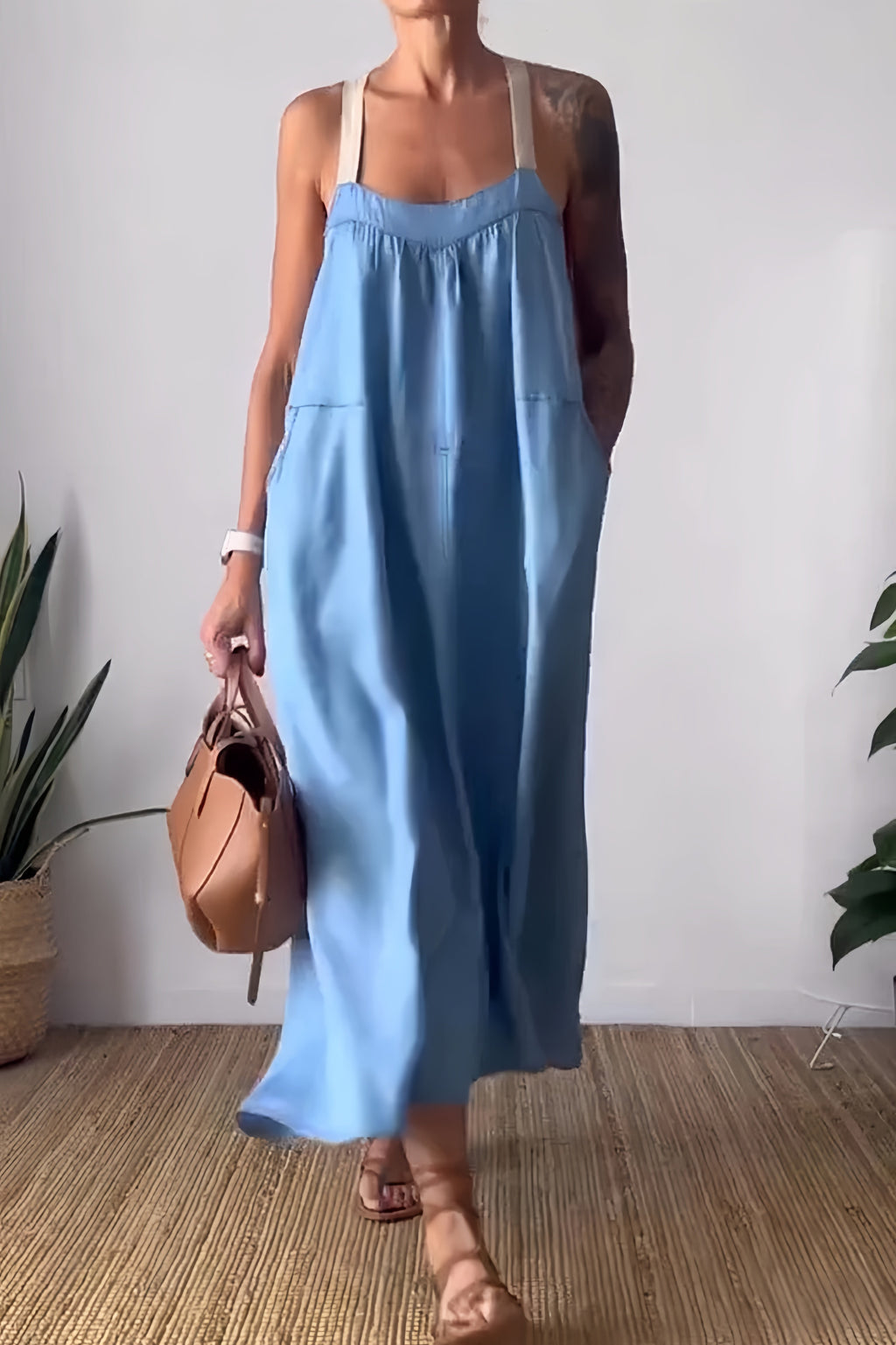 Cotton Linen Pocketed Overall Dress