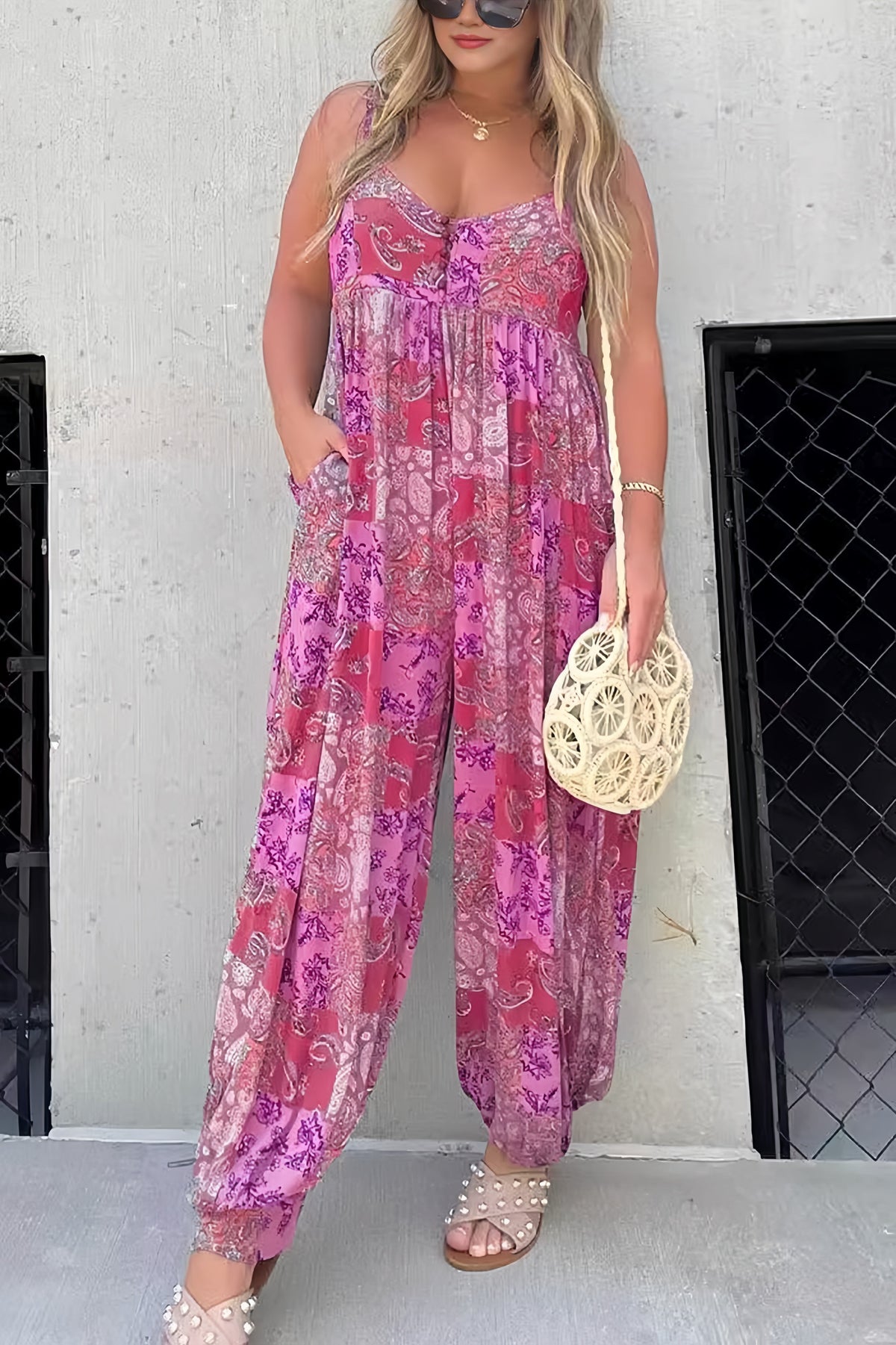 Print Backless Cami Jumpsuits