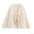 Lace-up Bow Brown Cardigan