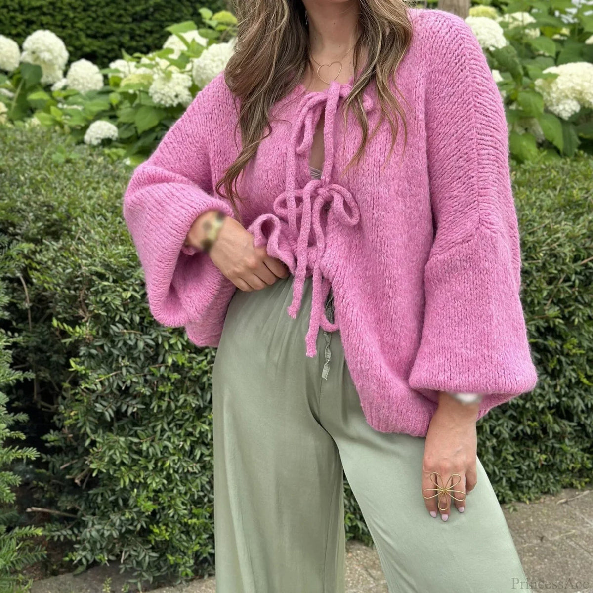 Lace-up Hollow Out Patchwork Cardigan
