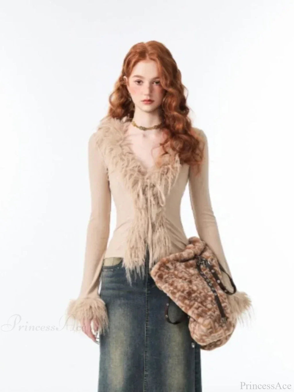 Lace Up Plush V-neck Cardigan