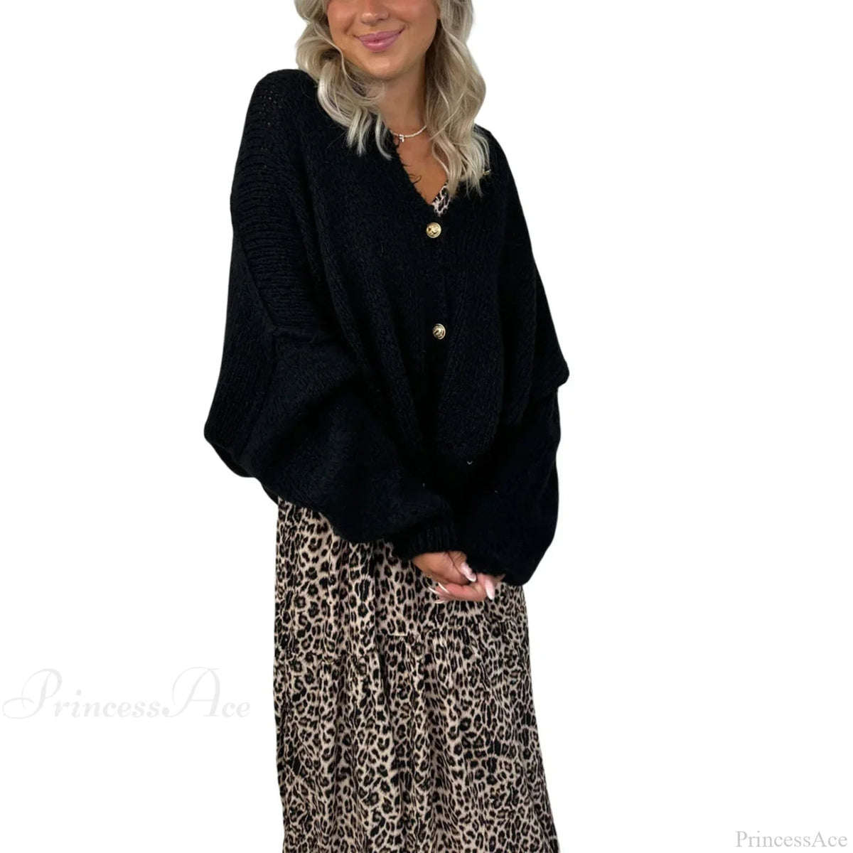 Lantern Sleeve Stand Collar Cardigan