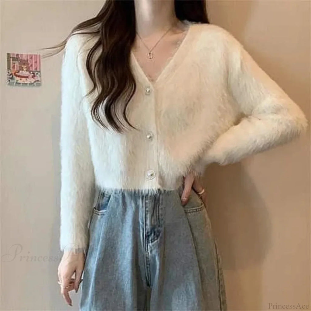 Lantern Sleeve V-neck Button-up Knit Cardigan Coat